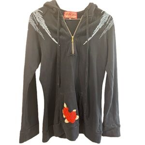 Johnny Was Black Hoodie with Red and White Embroidery